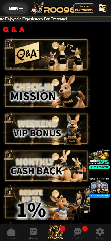 Roo96 Casino mobile promotions area with the 200% welcome bonus